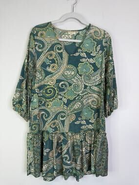 Paani Green Paisley Print Ruffled Mini Dress Size Small